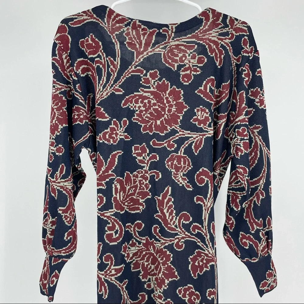ZARA NWT JACQUARD KNIT FLORAL DRESS NAY BLUE AND RED/PINK SMALL - Picture 5 of 10